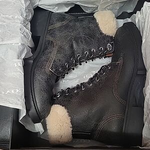 Born Black Leather Combat Boots with Cream Lining